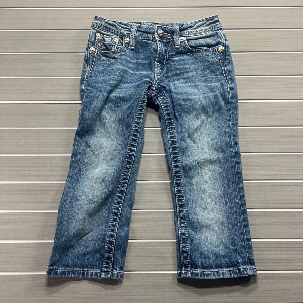 Miss Me Girls Jeans Capri Embellished Rhinestone Blue Size 10 JK6073P